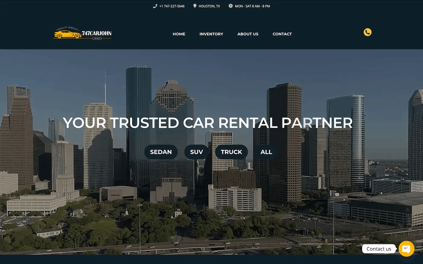 Captura de la web de 747CarJohn, alquiler de coches en Houston