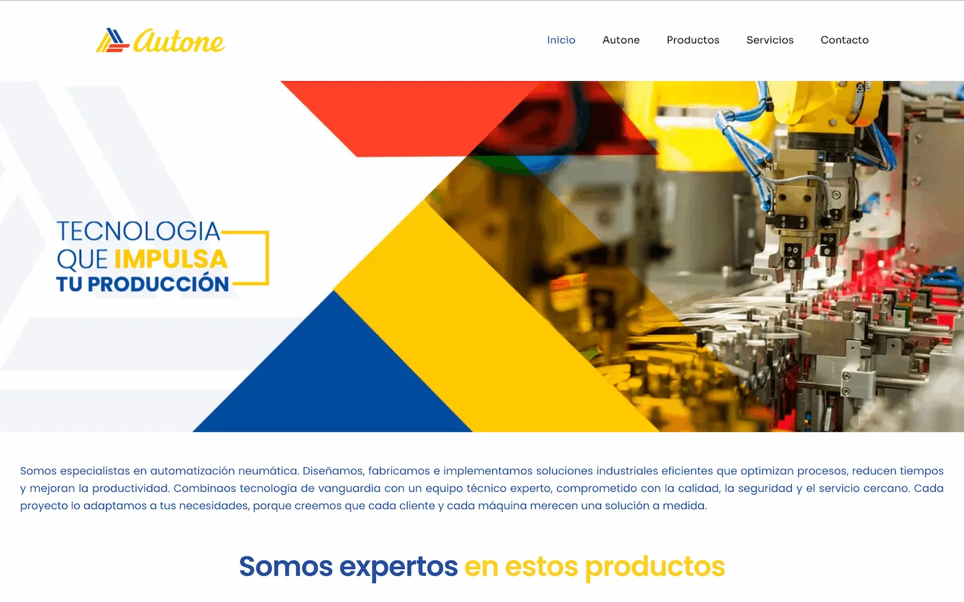 Captura de la web de Autone, automatización neumática e ingeniería industrial