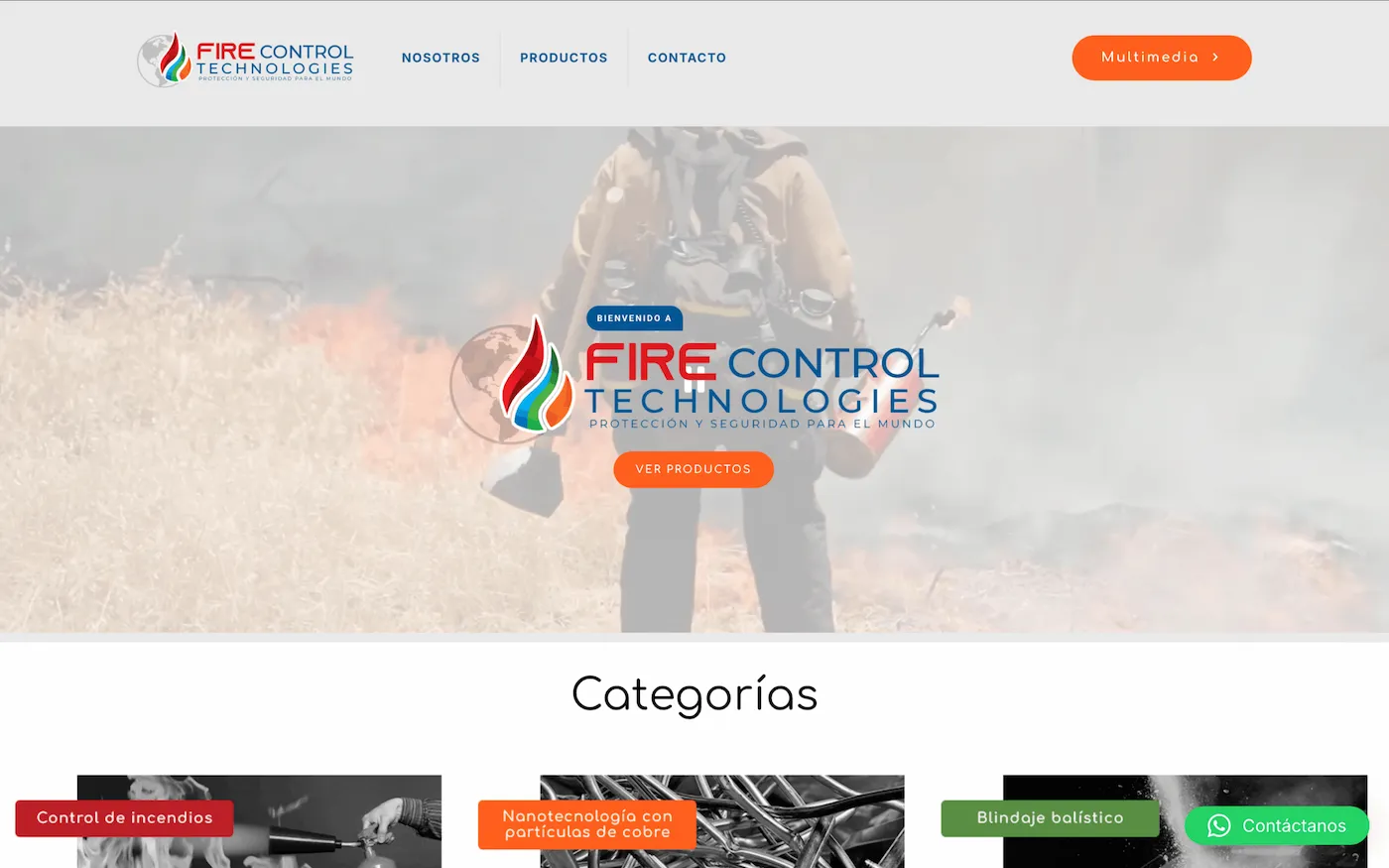 Captura de la web de Fire Control Technologies, protección contra incendios y seguridad