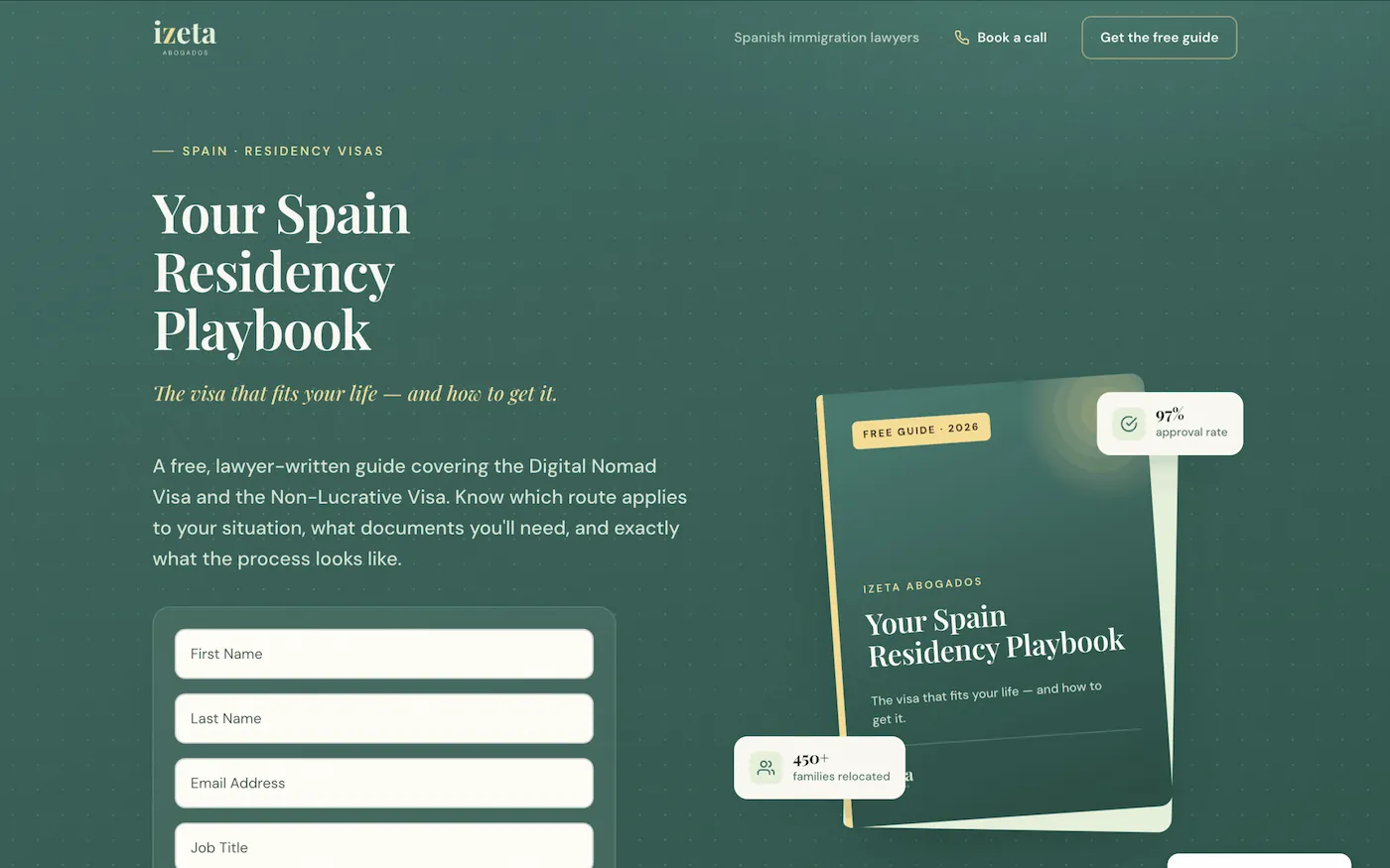 Captura de la web de Izeta Abogados, landing de captación de clientes