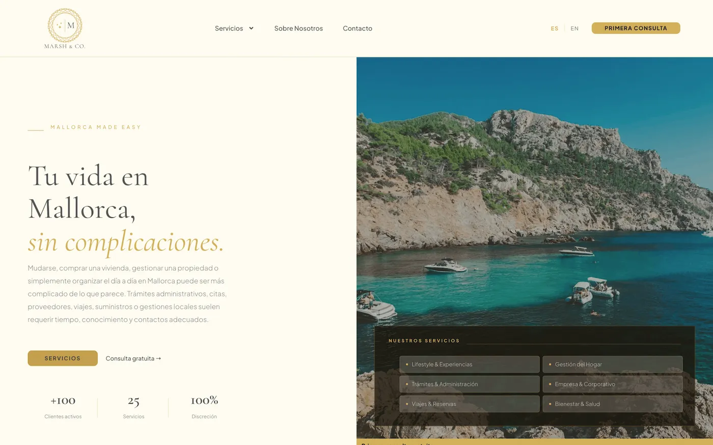 Captura de la web de Marsh & Co., concierge de lujo en Mallorca