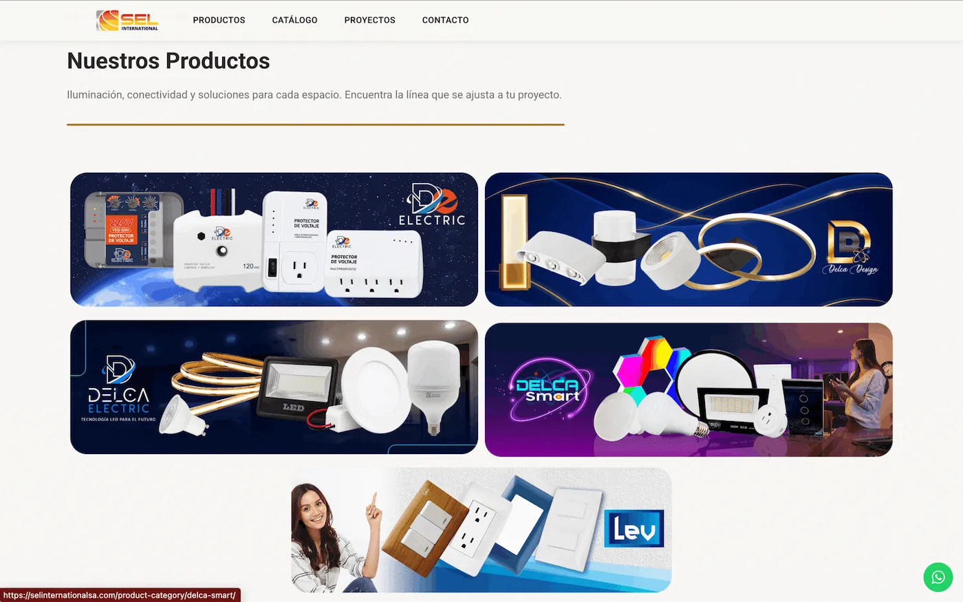 Captura de la tienda online de Sel International, soluciones de iluminación LED