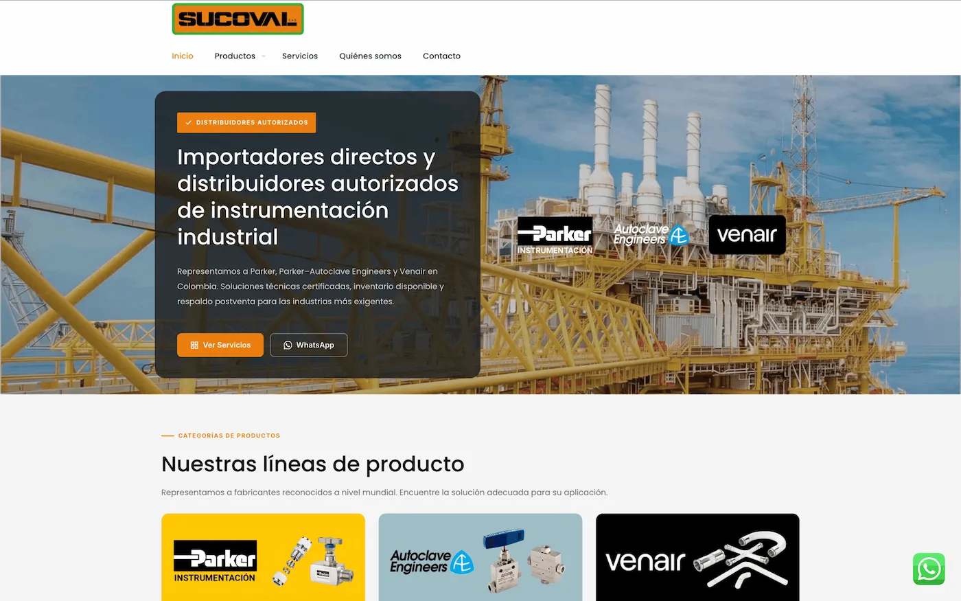 Captura de la web de Sucoval, distribuidor de instrumentación industrial en Colombia