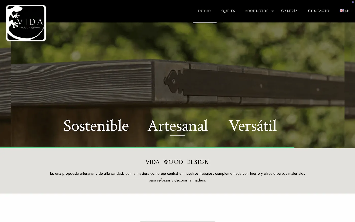 Captura de la web de Vida Wood Design, diseño artesanal y sostenible en madera